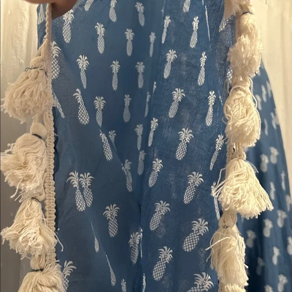 Z&L Coverup Women’s S/M Blue Pineapple Print Swim Bohemian Beach Resort Kaftan - Picture 13 of 14